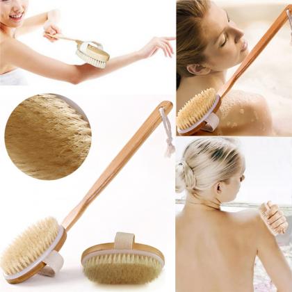 high quality scrubber natural bristle Spa massage body long handle bamboo shower bath brush