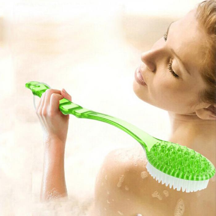 long handle soft pure white bristle plastic massage bath shower brush