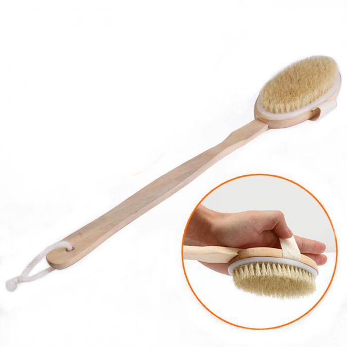 natural bristle long wooden handle spa body massage health care bath shower brush