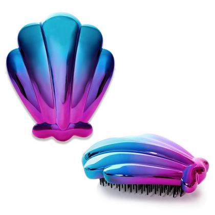 UV electroplated ocean shell hair brush, detangling hair brush,no tangle hair brush, detangler hair brush,brush hair