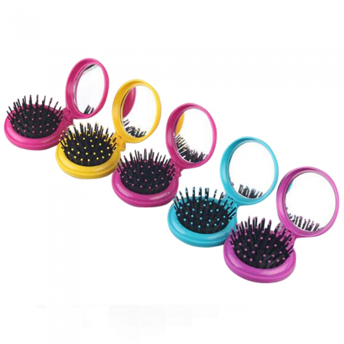 round comb with mirror foldable hair brush